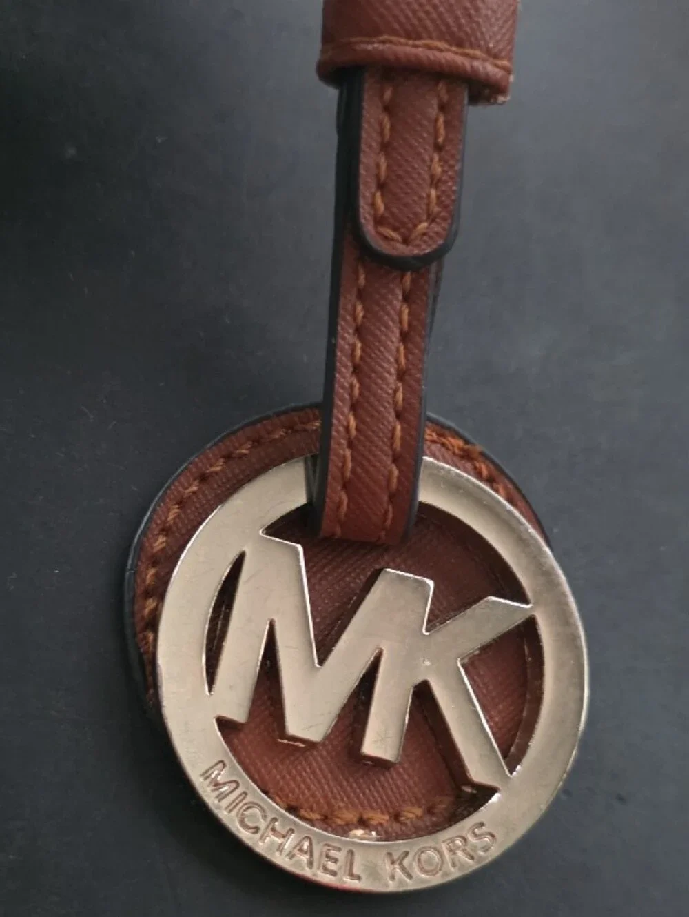 Michael Kors Brown Leather MK Logo Key/Bag Charm